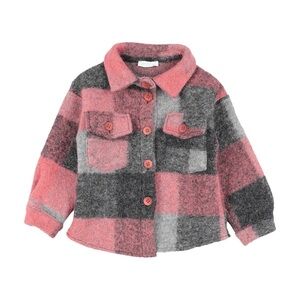 Cozy Kids Plaid Button-Down Shirt in Pink and Gray